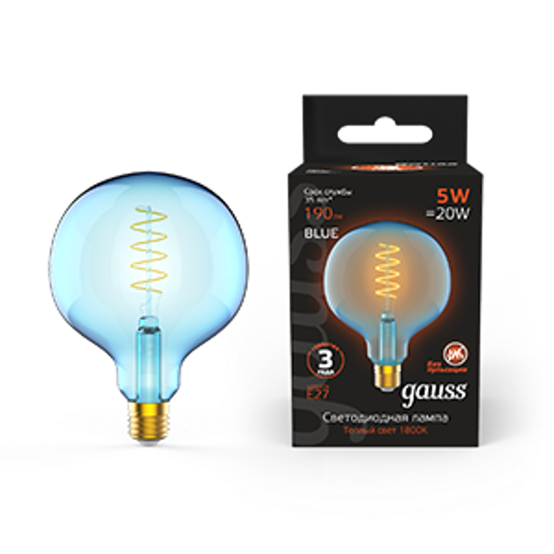 Лампа светодиодная LED Filament Flexible G125-C Sky Blue E27 5W 190lm 1800K 125*178mm 1/10