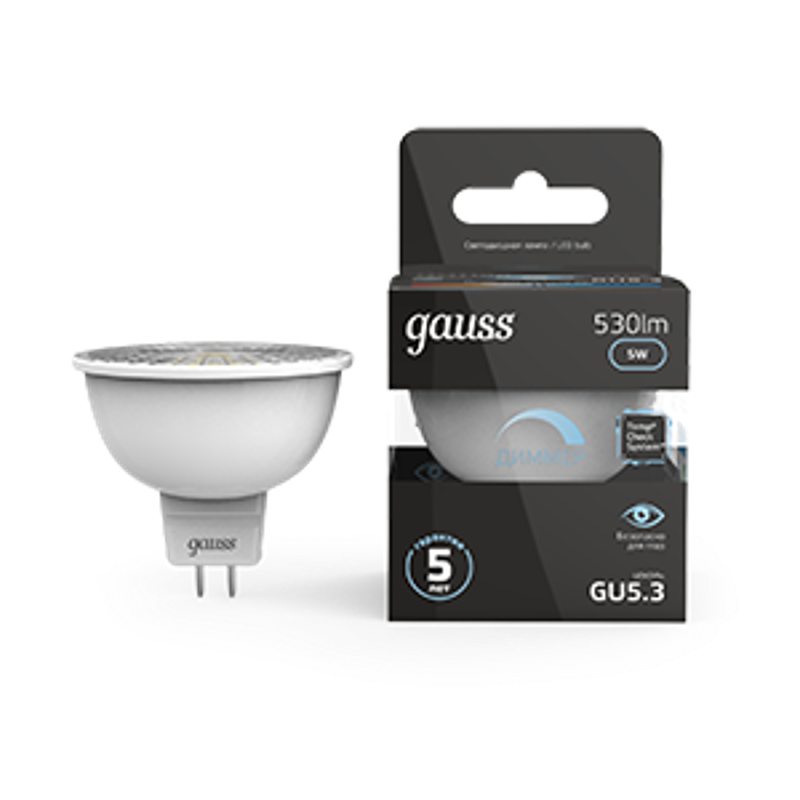 Лампа светодиодная LED 5Вт GU5.3-dim 220В 4100К MR16 диммируемая
