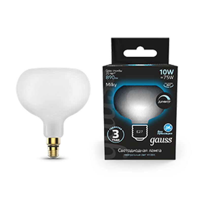 Лампа светодиодная Filament А190 10W 890lm 4100К Е27 milky диммируемая LED 1/6