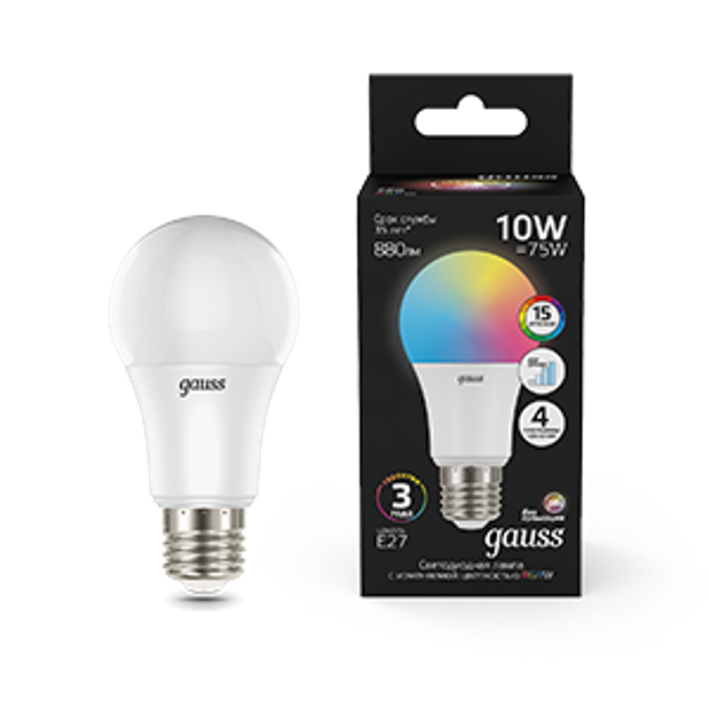 Лампа светодиодная A60 10W E27 RGBW+димирование LED 1/50