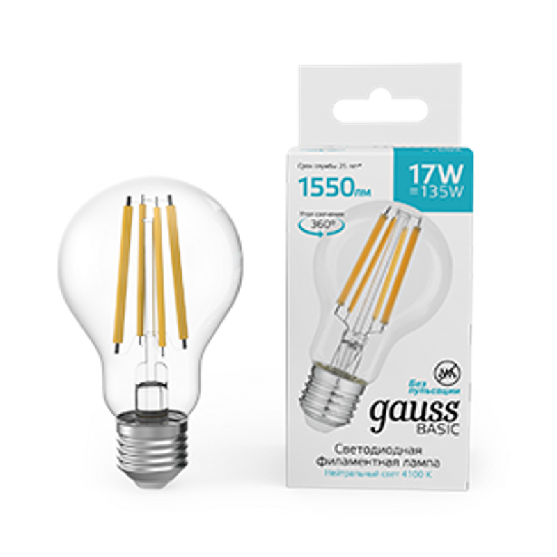 Лампа светодиодная   Basic Filament А60 17W 1550lm 4100К Е27 LED 1/10/40