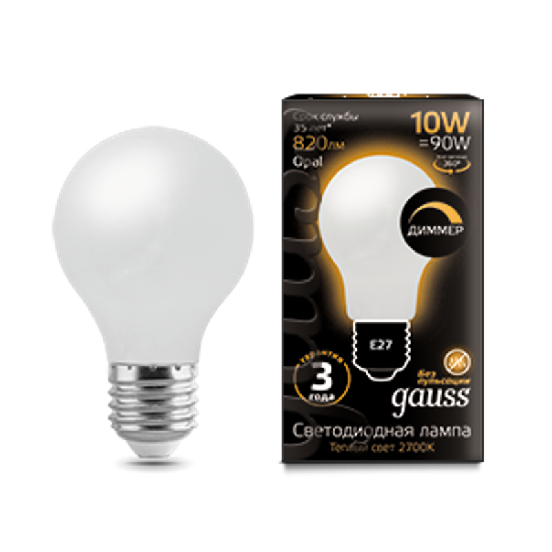 Лампа светодиодная LED 10Вт E27 220В 2700К A60, диммируемая