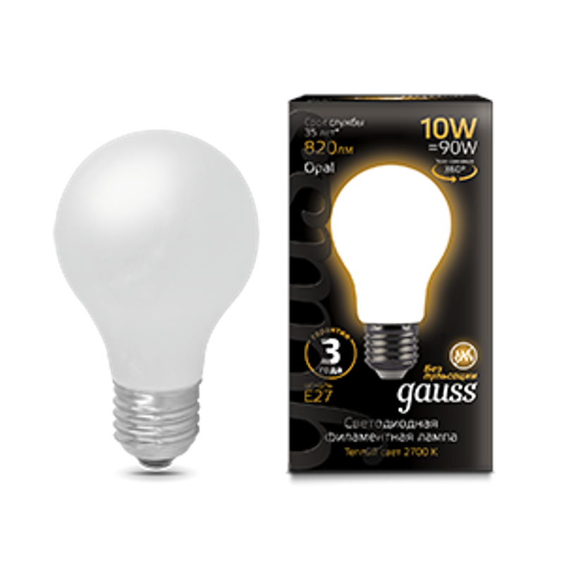 Лампа светодиодная Black LED Filament A60 OPAL E27 10W 820lm 2700К