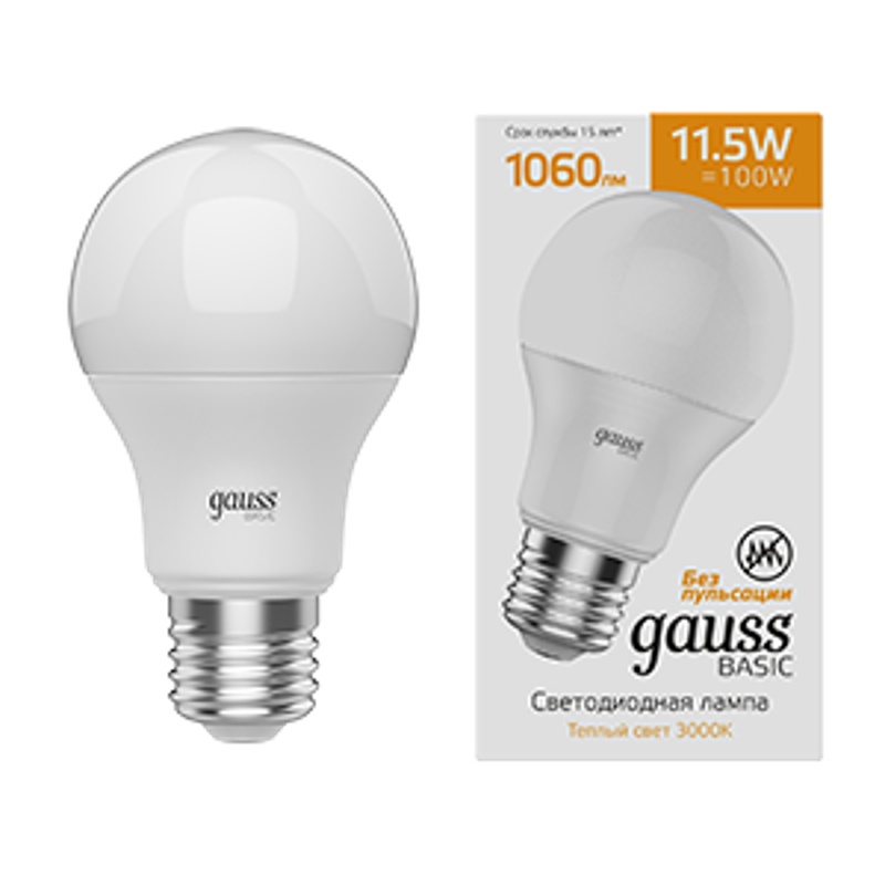 Лампа светодиодная   Basic A60 11,5W 1060lm 3000K E27 LED 1/10/50