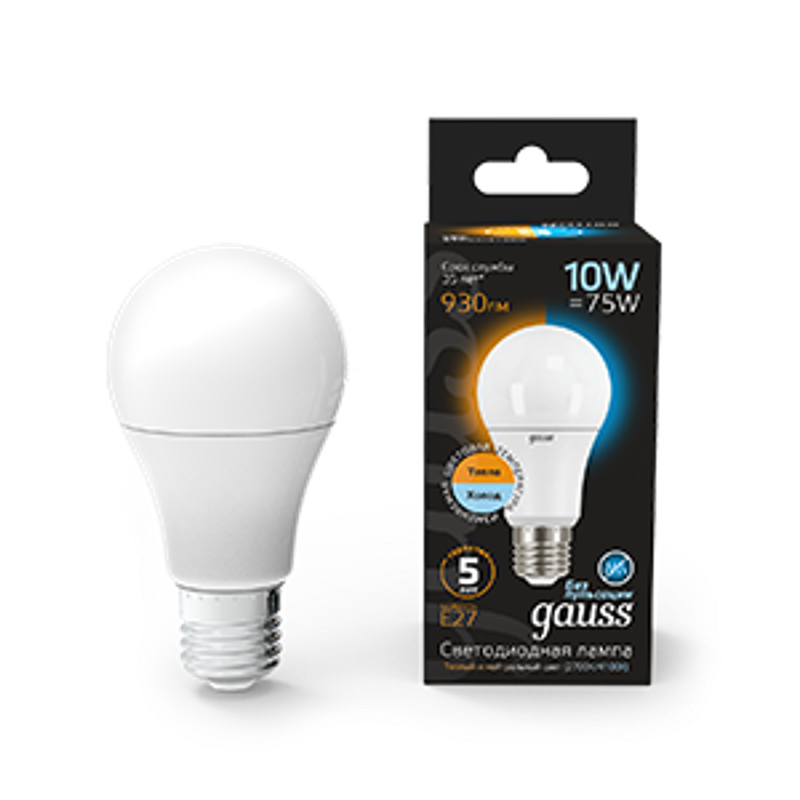 Лампа светодиодная LED 10Вт E27 220В 2700К/4100К СТС A60