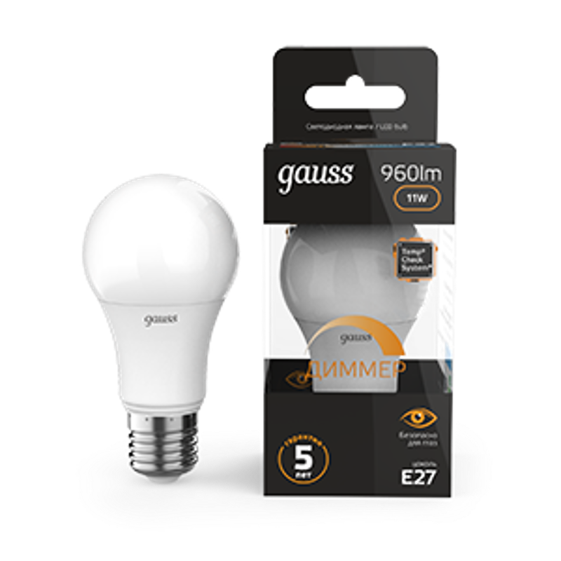 Лампа светодиодная LED 11Вт E27 220В 3000К A60, диммируемая
