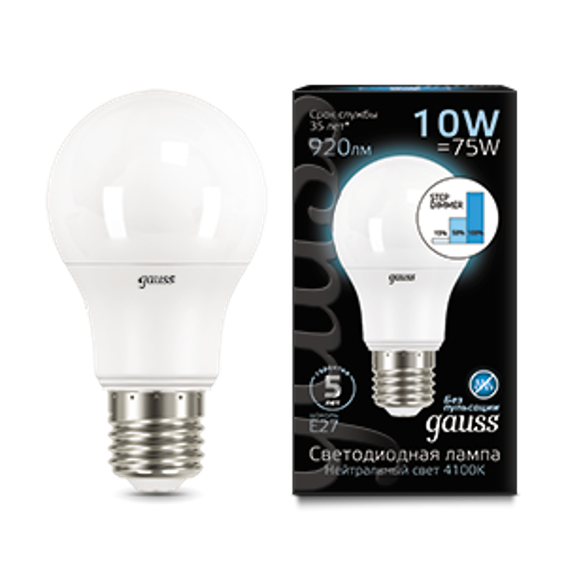 Лампа светодиодная LED 10Вт E27 220В 4100К A60, диммируемая