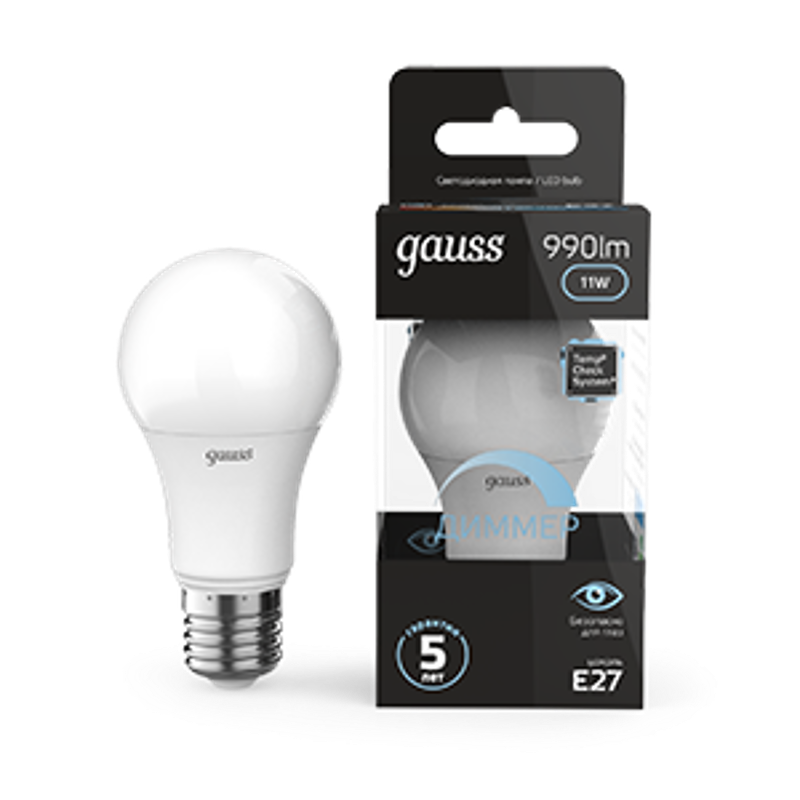 Лампа светодиодная LED 11Вт E27 220В 4100К A60, диммируемая