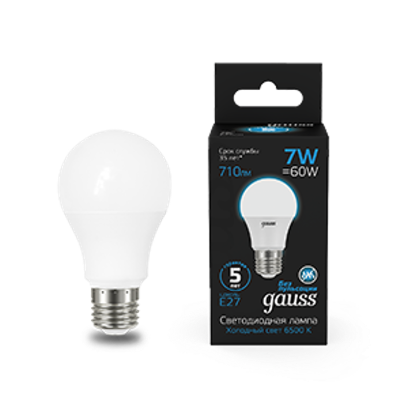 Лампа светодиодная A60 7W 710lm 6500K E27 LED 1/10/50
