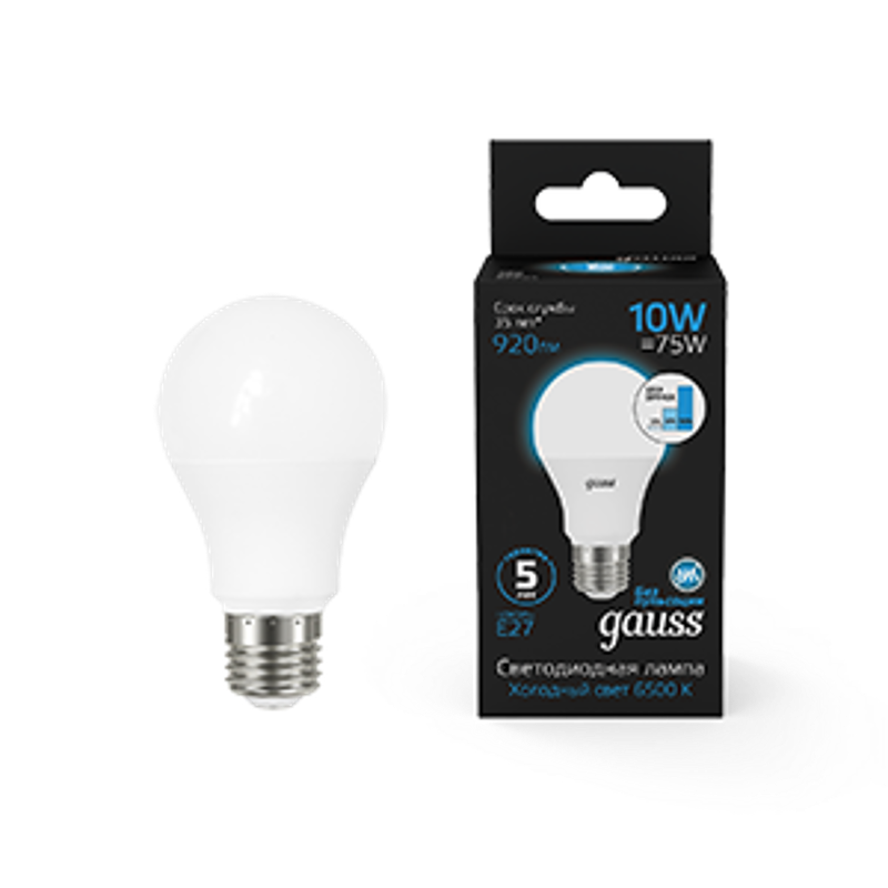 Лампа светодиодная A60 10W 920lm 6500K Е27 шаг. диммирование LED 1/10/50