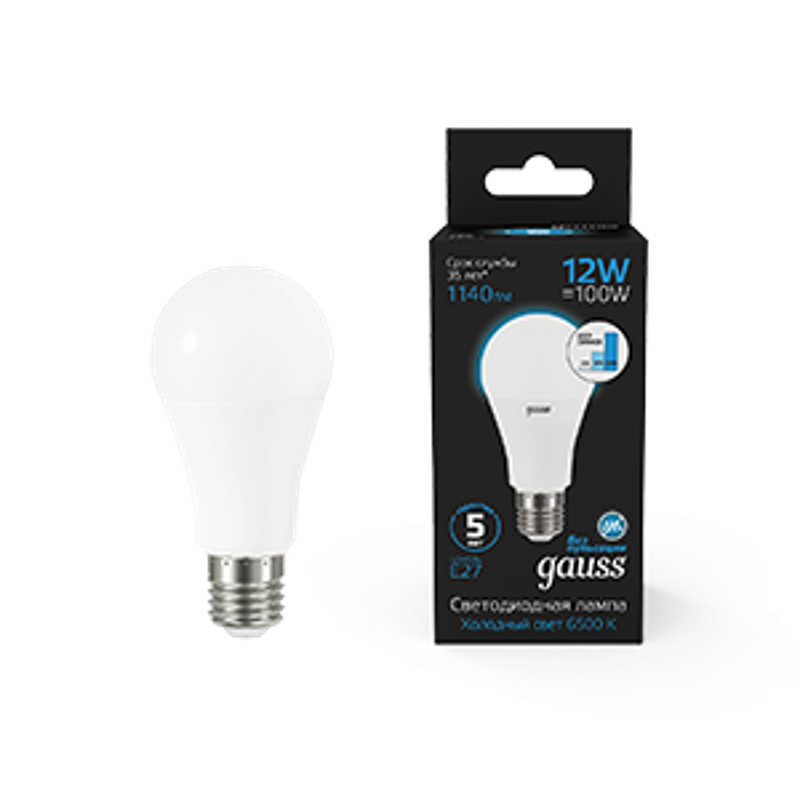Лампа светодиодная A60 12W 1140lm 6500K Е27 шаг. диммирование LED 1/10/50