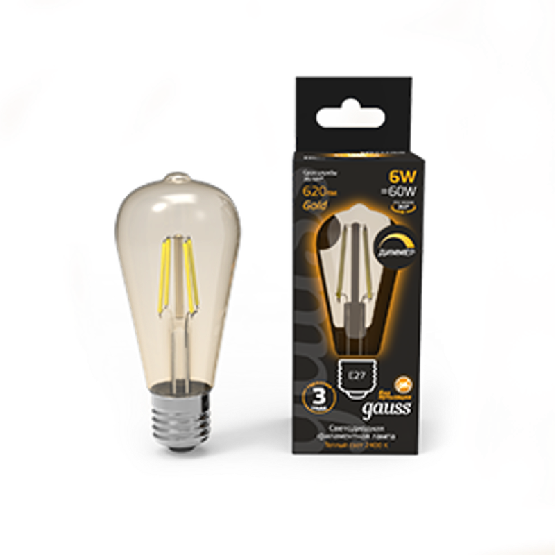 Лампа светодиодная Filament ST64 6W 620lm 2400К Е27 golden диммируемая