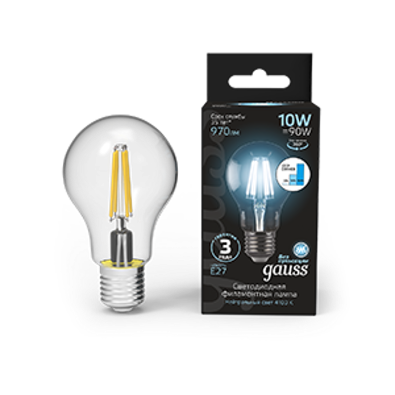 Лампа светодиодная Black LED Filament A60 E27 10W 970lm 4100К step dimmable