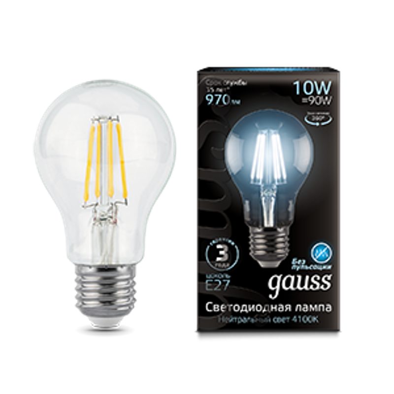 Лампа светодиодная Black LED Filament A60 E27 10W 970lm 4100К