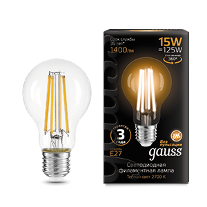 Лампа светодиодная Filament А60 15W 1400lm 2700К Е27 LED