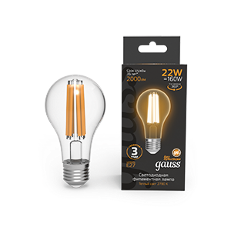 Лампа светодиодная Filament А70 22W 2000lm 2700К Е27 LED 1/10/40