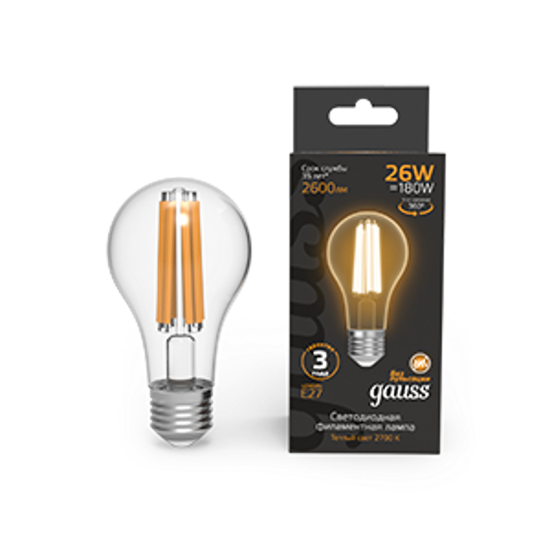 Лампа светодиодная Filament А70 26W 2600lm 2700К Е27 LED 1/10/40