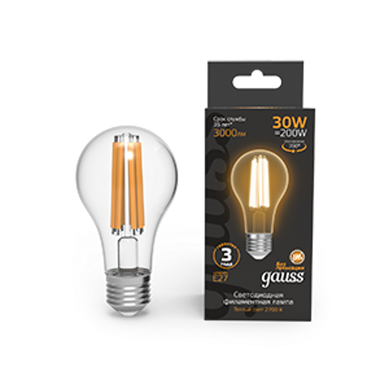 Лампа светодиодная Filament А70 30W 3000lm 2700К Е27 LED 1/10/40