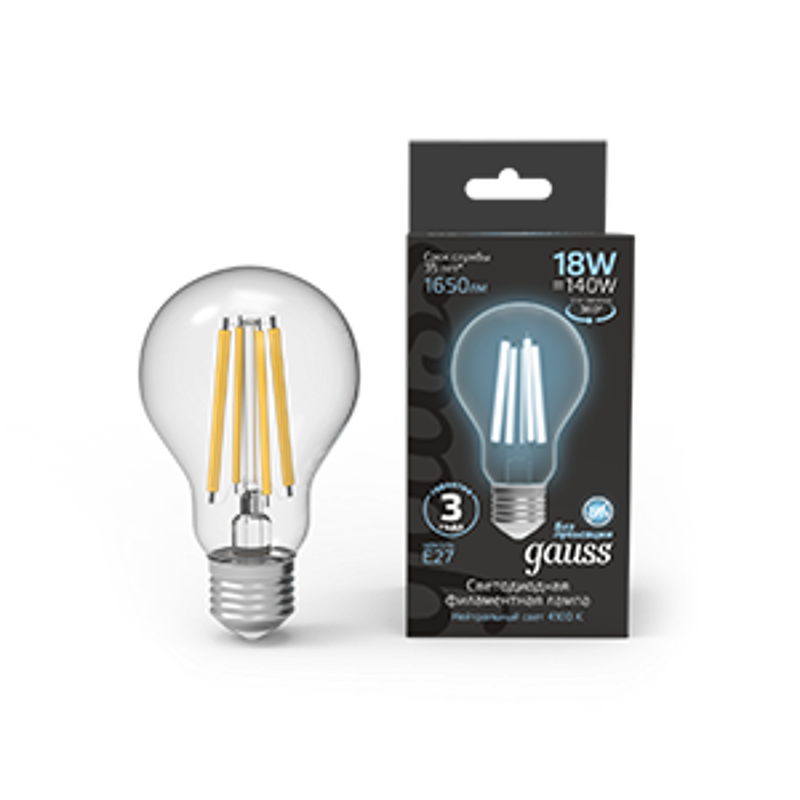 Лампа светодиодная Filament А60 18W 1650lm 4100К Е27 LED 1/10/40