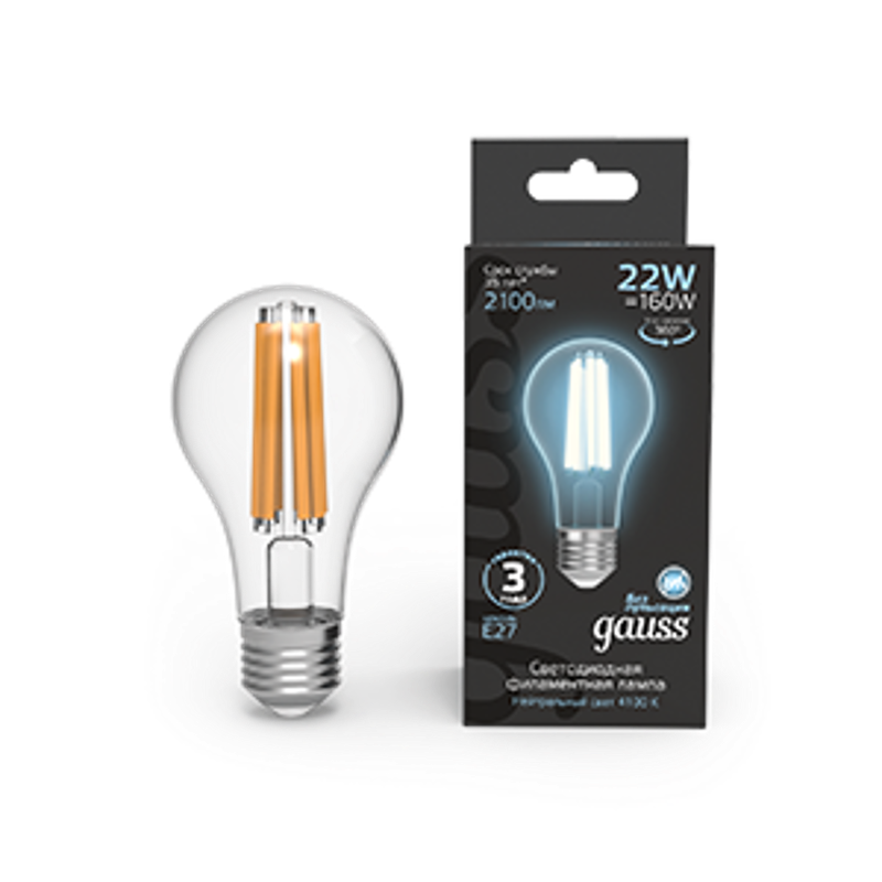Лампа светодиодная Filament А70 22W 2100lm 4100К Е27 LED 1/10/40