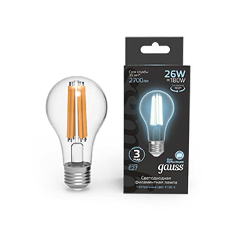 Лампа светодиодная Filament А70 26W 2700lm 4100К Е27 LED 1/10/40
