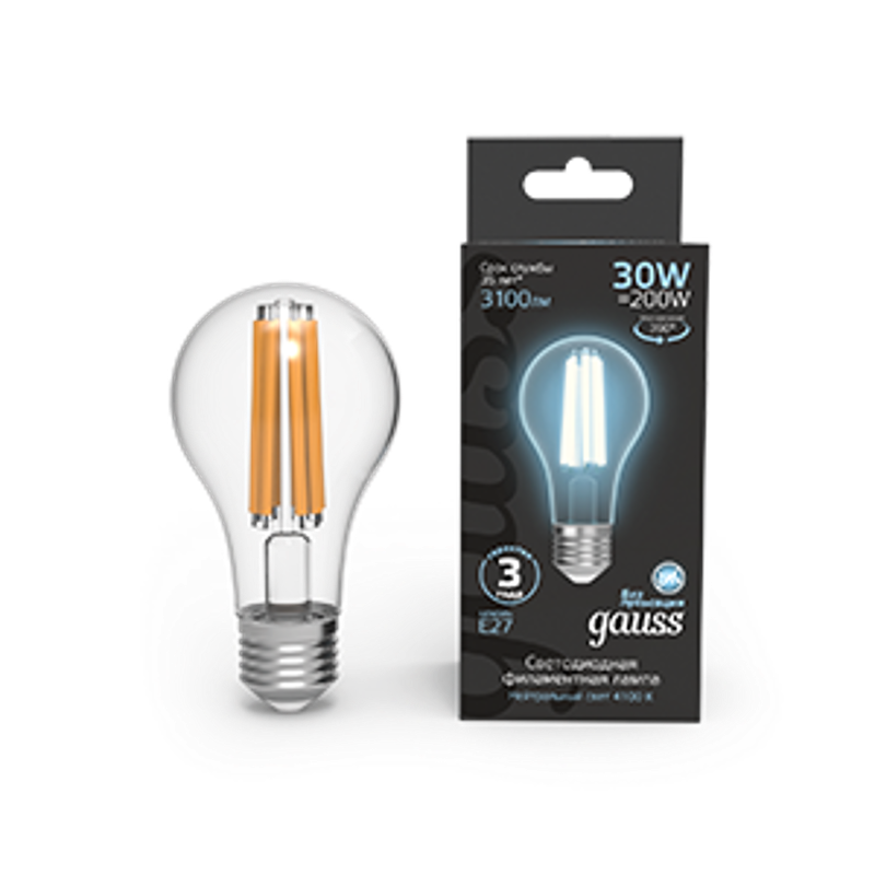 Лампа светодиодная Filament А70 30W 3100lm 4100К Е27 LED 1/10/40