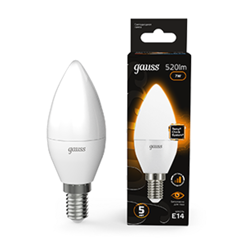 Лампа светодиодная LED 7Вт E14 220В 2700К свеча, диммируемая
