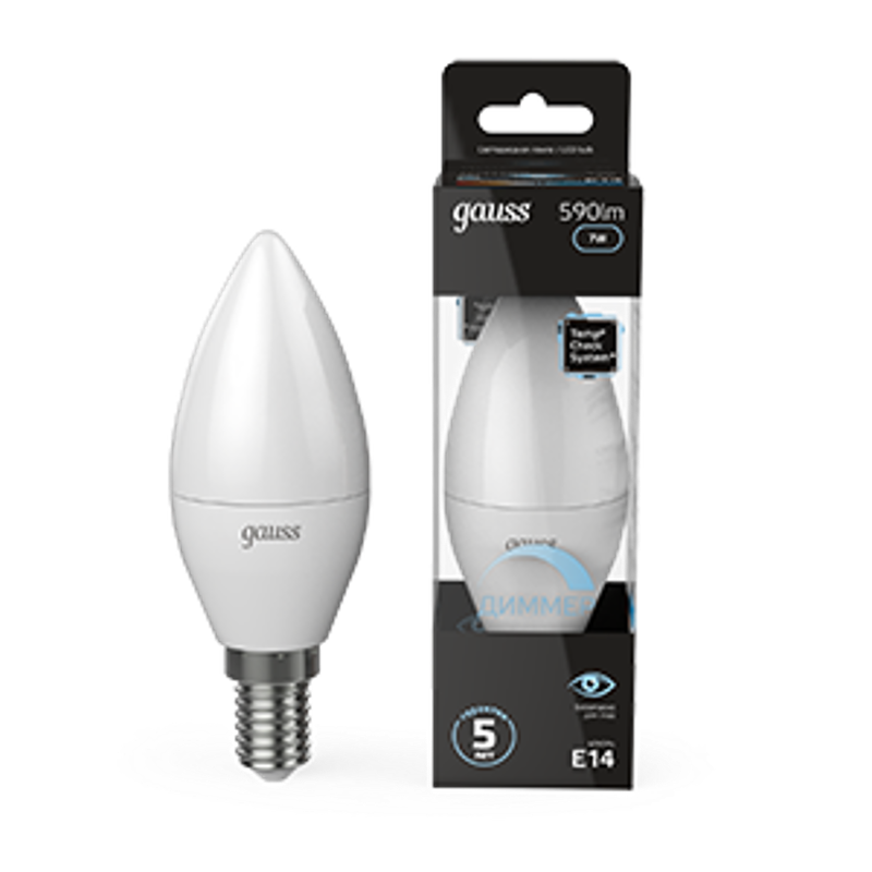 Лампа светодиодная LED 7Вт E14 220В 4100К свеча, диммируемая