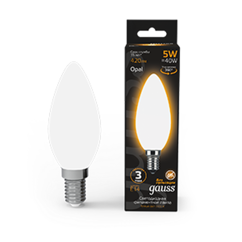 Лампа светодиодная Black LED Filament Свеча OPAL E14 5W 420lm 2700К