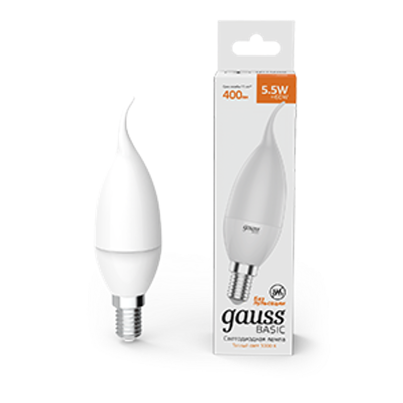 Лампа светодиодная Basic Свеча на ветру 5,5W 400lm 3000K E14 LED 1/10/50