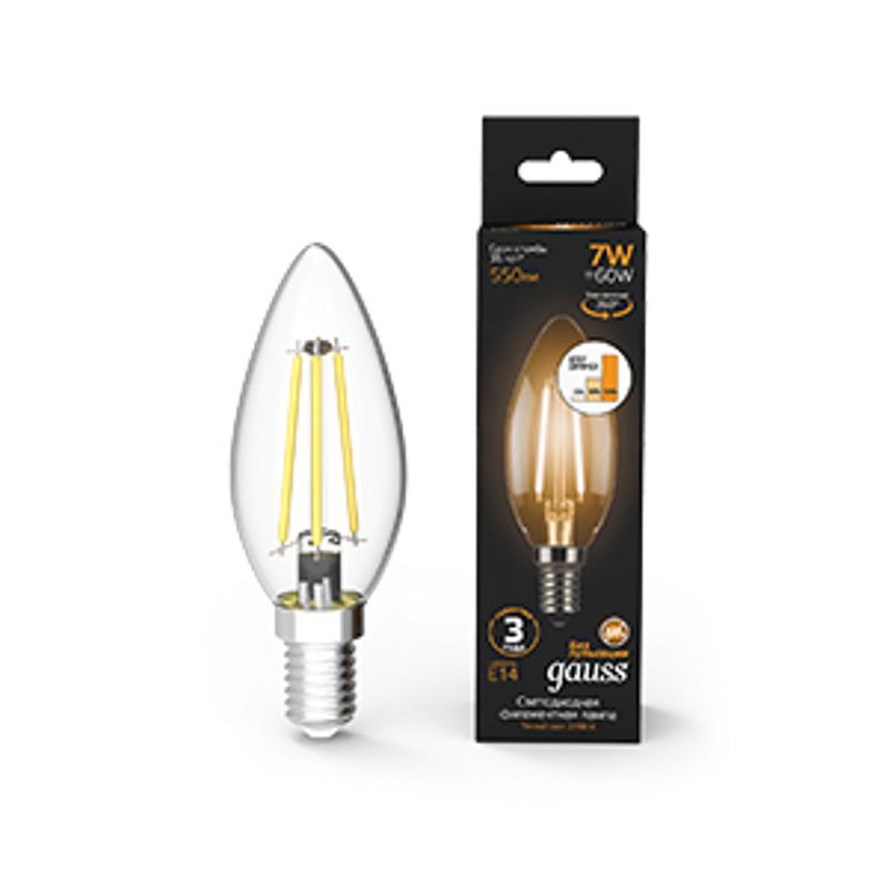Лампа светодиодная Black LED Filament Свеча E14 7W 550lm 2700К step dimmable