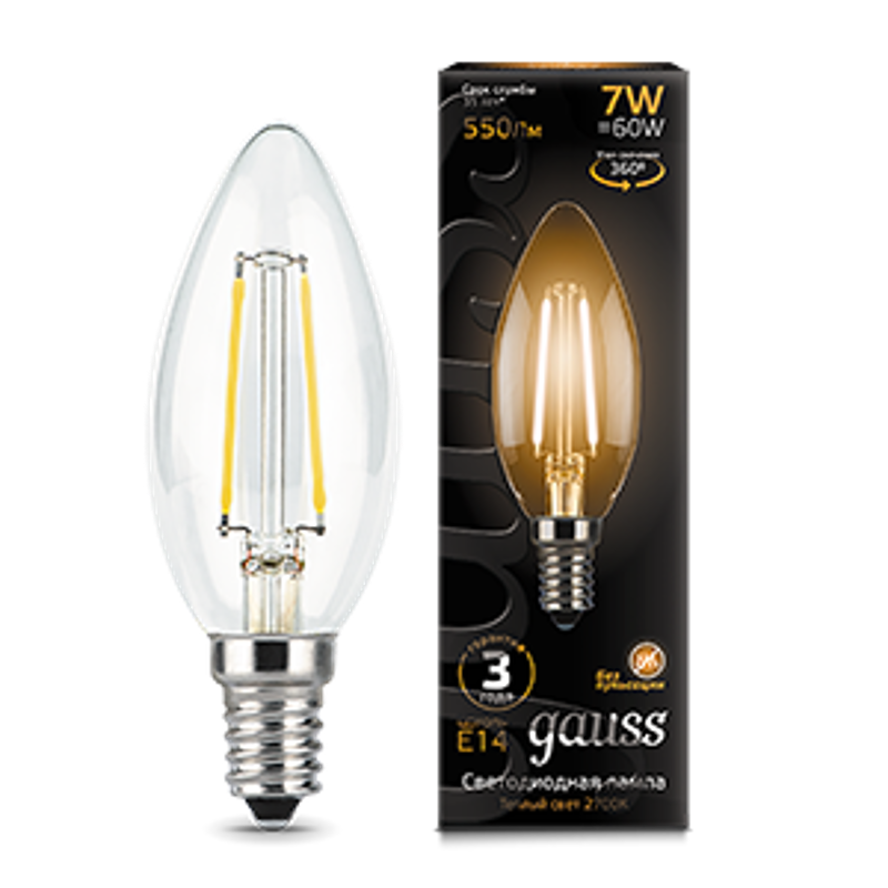 Лампа светодиодная LED 7Вт E14 220В 2700К свеча