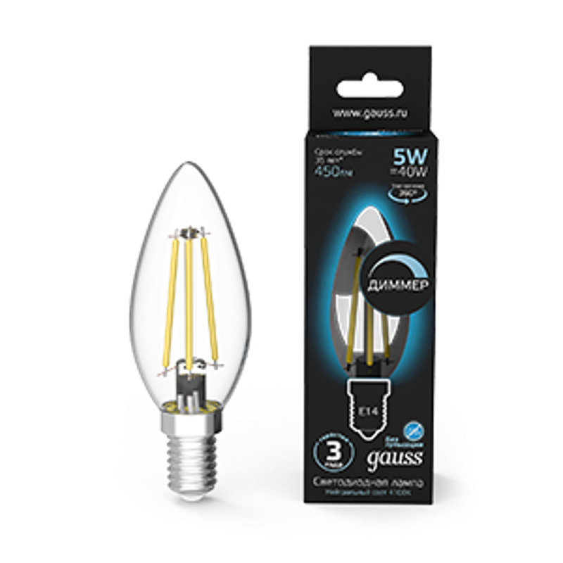 Лампа светодиодная LED 5Вт E14 220В 4100К свеча, диммируемая