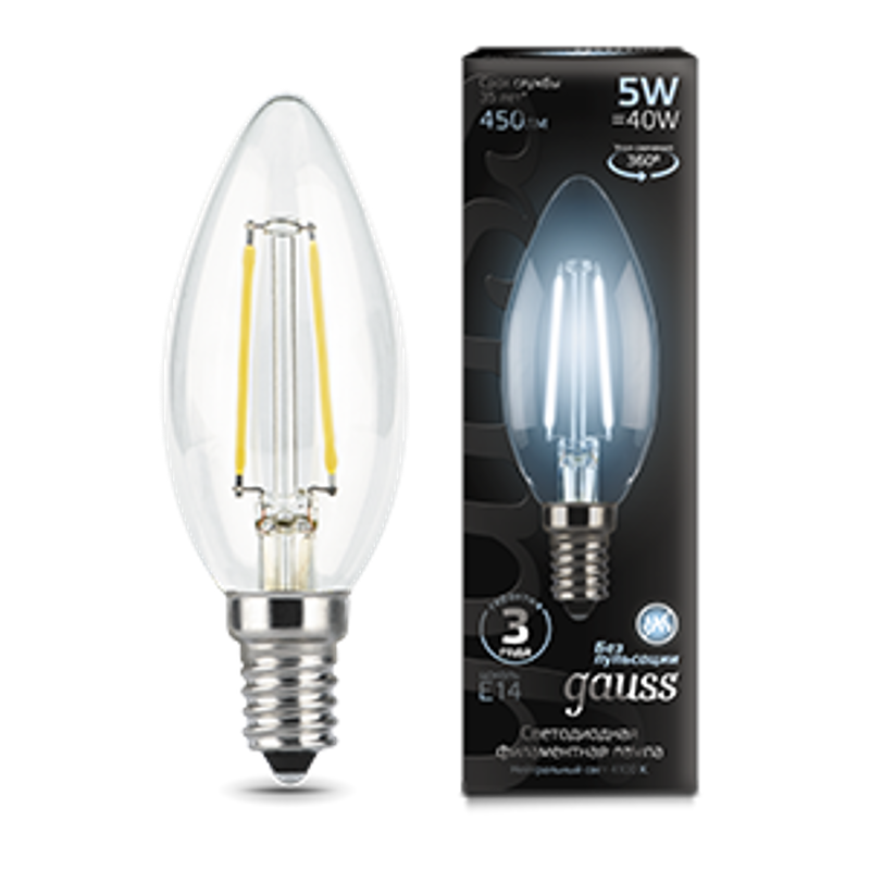 Лампа светодиодная LED 5Вт E14 220В 4100К свеча