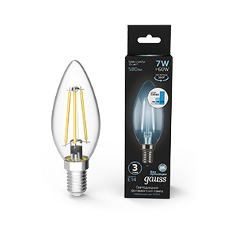 Лампа светодиодная Black LED Filament Свеча E14 7W 580lm 4100К step dimmable