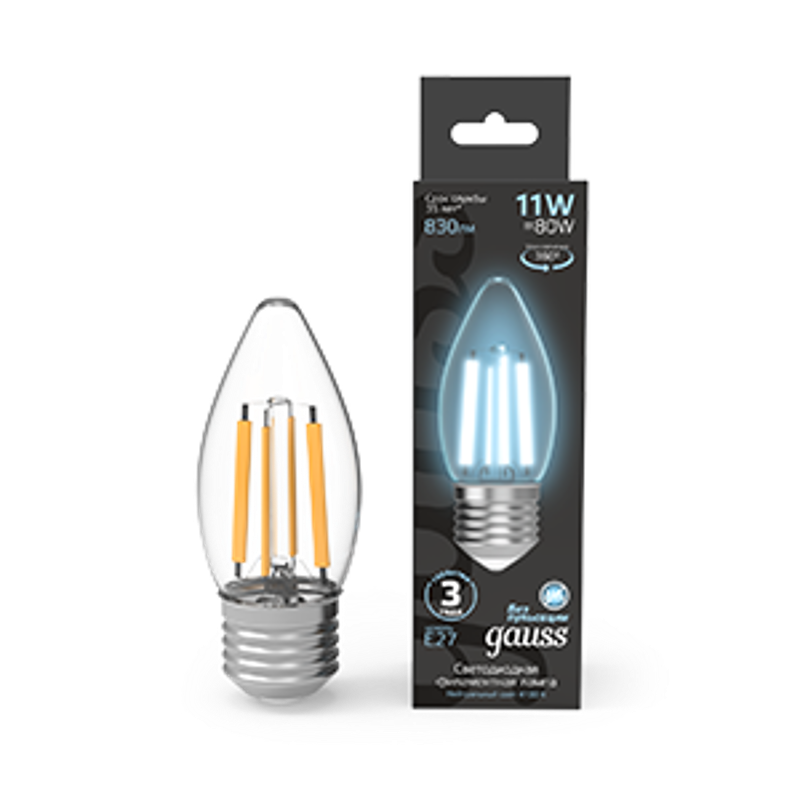 Лампа светодиодная Filament Свеча 7W 580lm 4100К Е27 LED 1/10/50