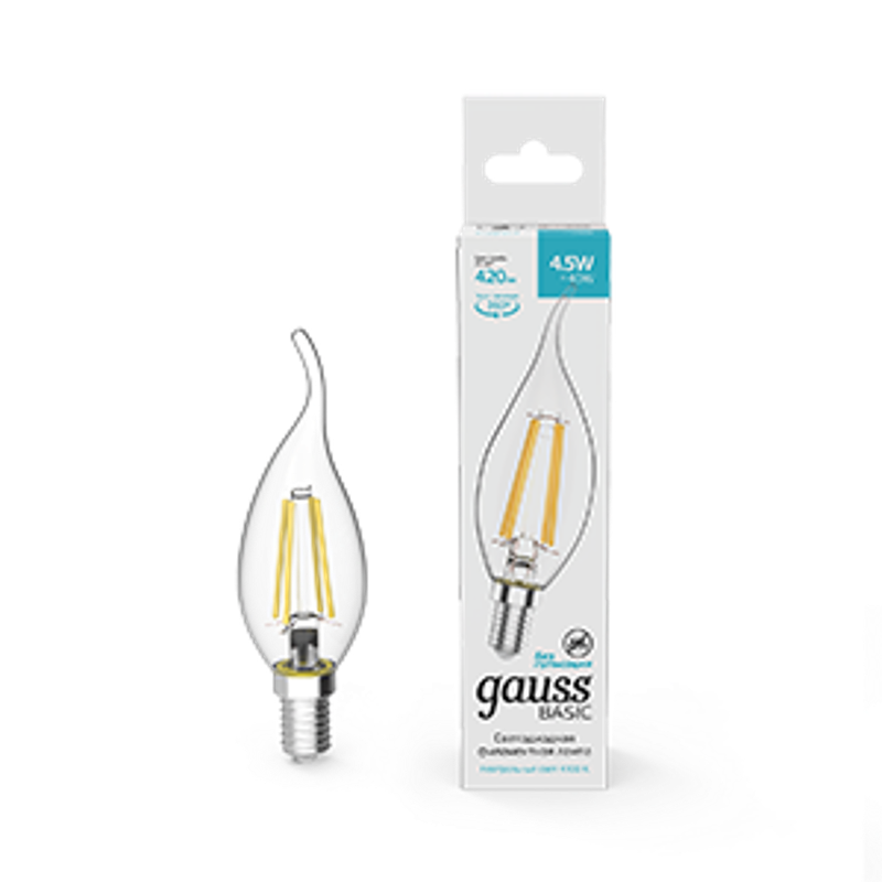 Лампа светодиодная Basic Filament Свеча на ветру 4,5W 420lm 4100К Е14 LED 1/10/50