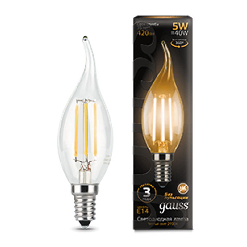 Лампа светодиодная LED 5Вт E14 220В 2700К свеча на ветру