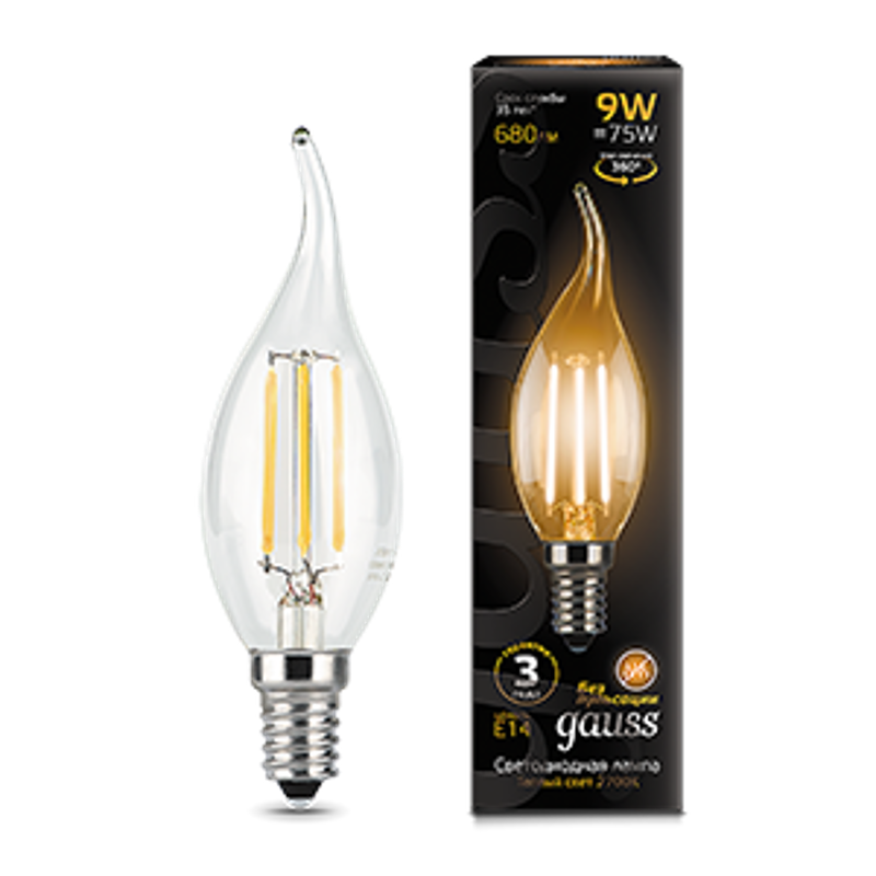 Лампа светодиодная LED 9Вт E14 2700K Filament Candle (свеча) tailed
