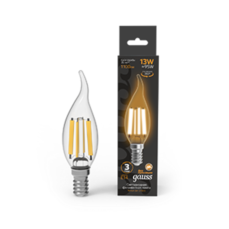 Лампа светодиодная Filament Свеча на ветру 13W 1100lm 2700К Е14 LED 1/10/50