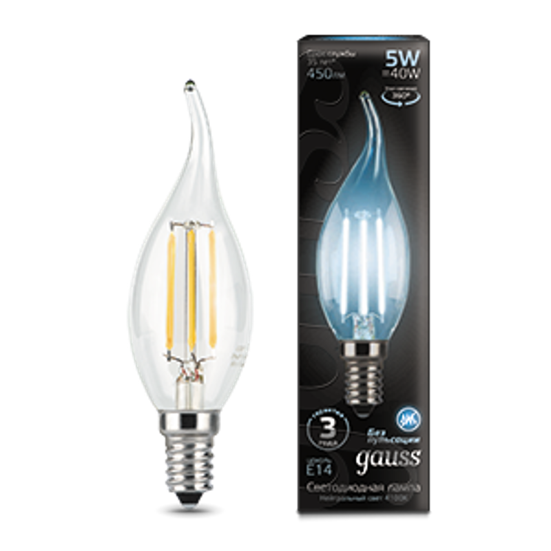 Лампа светодиодная LED 5Вт E14 220В 4100К свеча на ветру