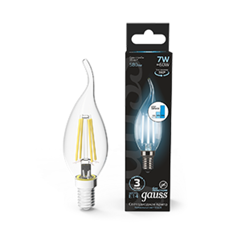 Лампа светодиодная Black LED Filament Свеча на ветру E14 7W 580lm 4100K step dimmable