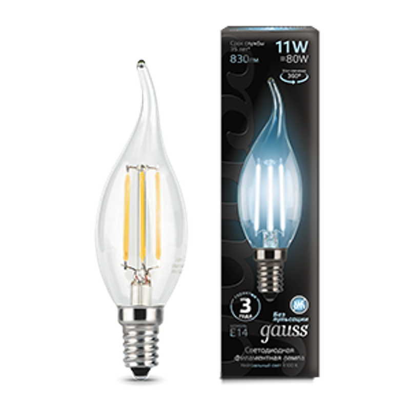 Лампа светодиодная Black LED Filament Свеча на ветру E14 11W 750lm 4100K