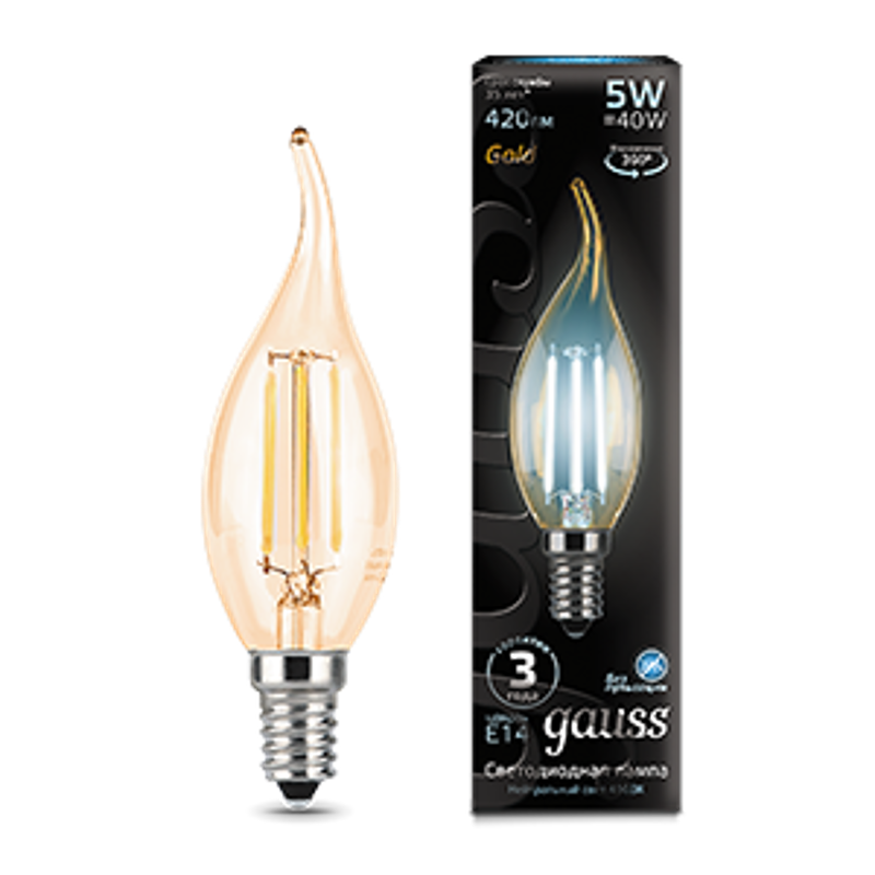 Лампа светодиодная LED 5Вт E14 220В 4100К свеча на ветру