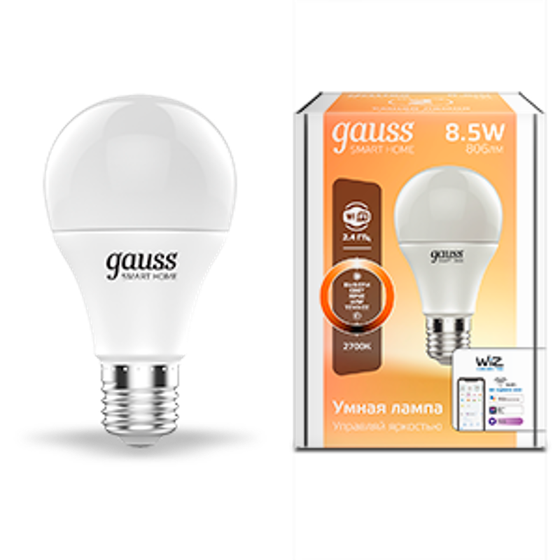 Лампа Светодиодная Smart Home DIM E27 A60 8.5 Вт 2700К 1/10/40