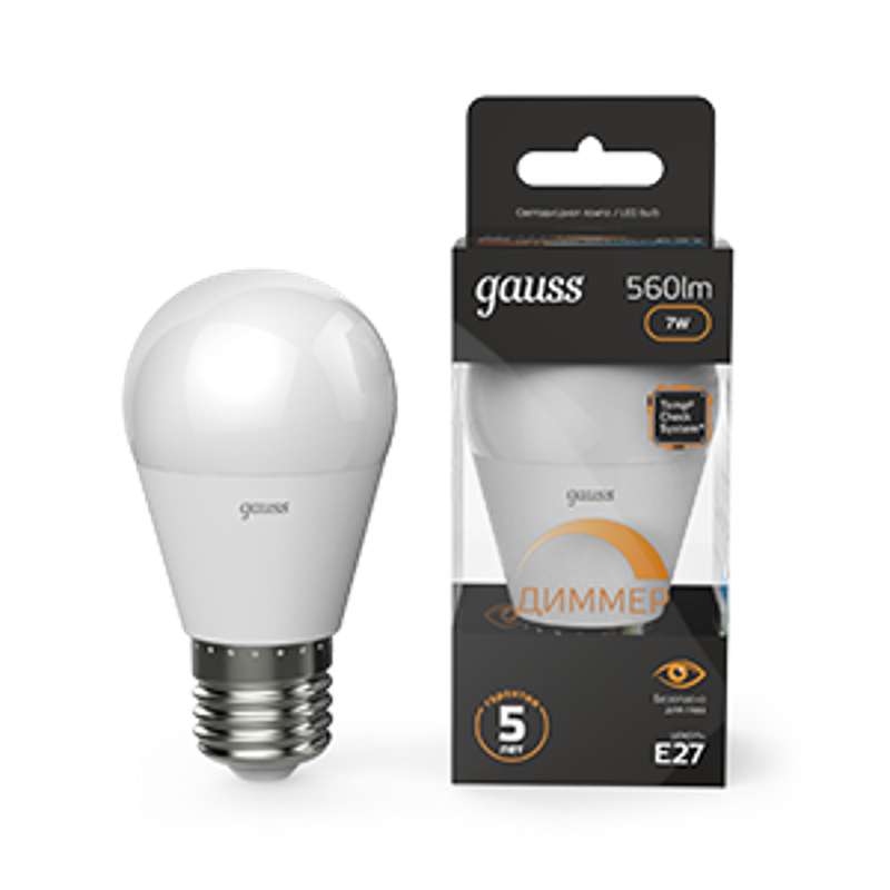 Лампа светодиодная LED 7Вт E27 220В 3000К шар, диммируемая