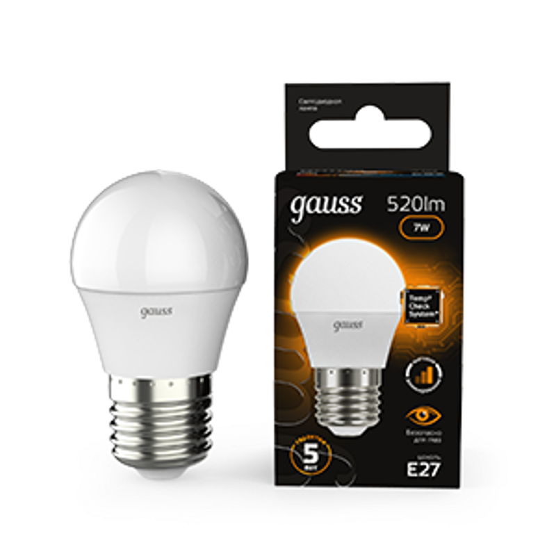 Лампа светодиодная LED 7Вт E27 220В 2700К шар, диммируемая