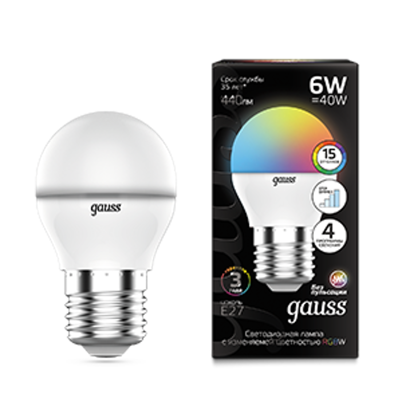 Лампа светодиодная Шар G45 6W E27 RGBW+димирование LED 1/100