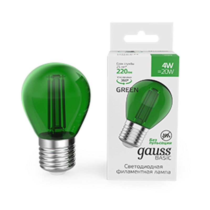Лампа светодиодная   Basic Filament Шар 4W 220lm Е27 green LED 1/10/50