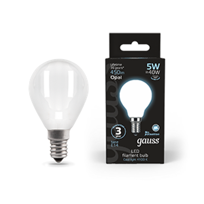 Лампа светодиодная Black LED Filament Шар OPAL E14 5W 450lm 4100K